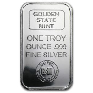 Golden State Mint barra de prata de 1 oz frente