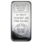 Golden State Mint barra de prata de 10 oz frente