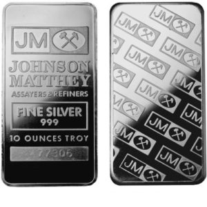 Johnson Matthey barra de prata de 10 oz seriada