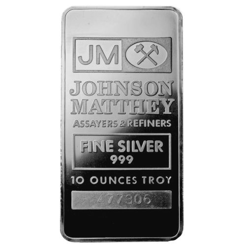 Johnson Matthey barra de prata de 10 oz seriada frente