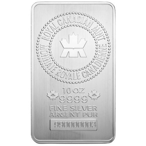 Royal Canadian Mint barra de prata de 10 oz seriada frente