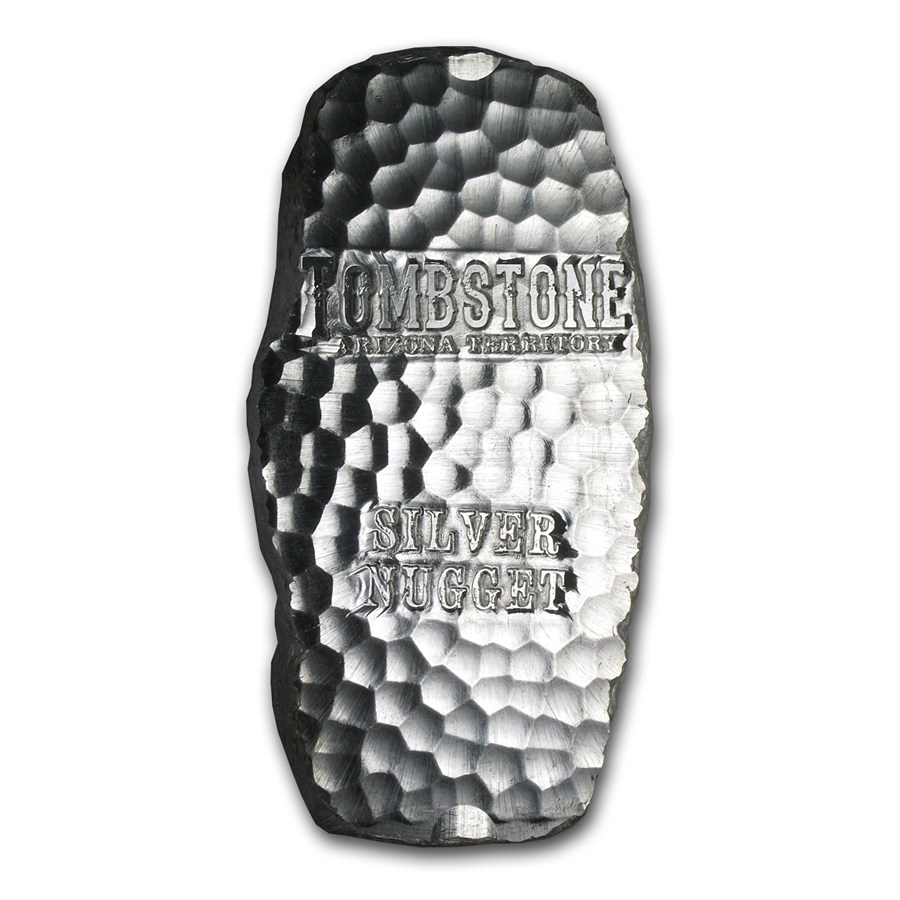 barra de prata 10 oz Tombstone “Silver Nugget” Silver Bar frente