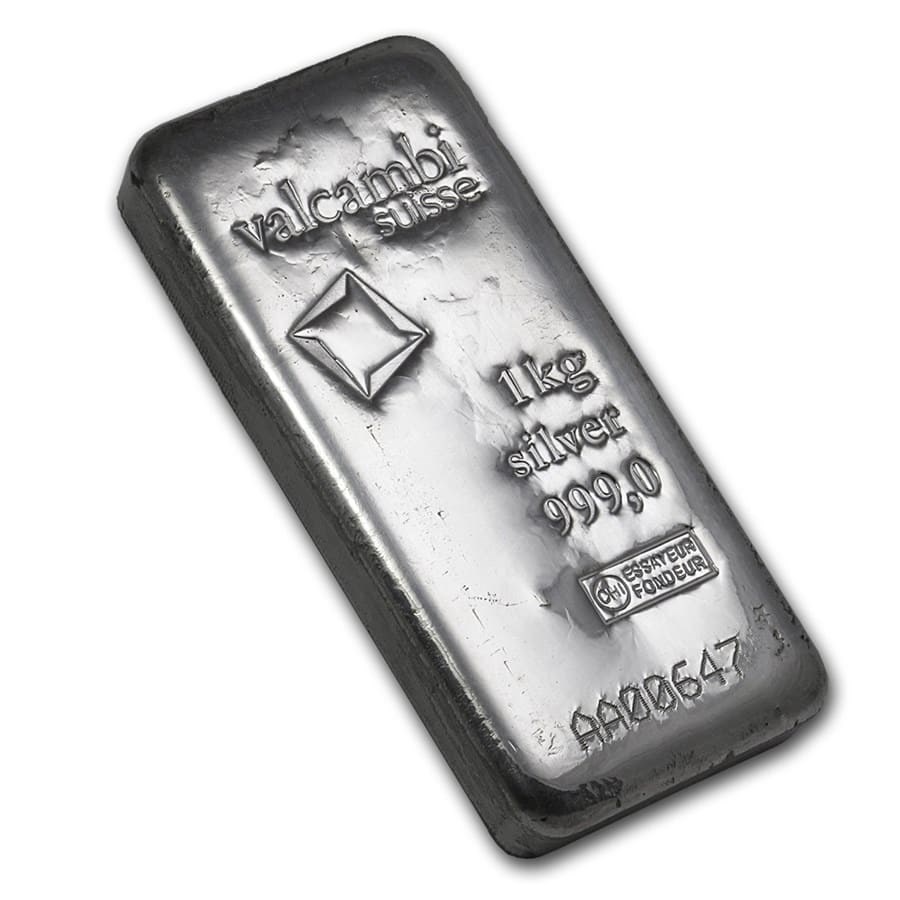 barra de prata Valcambi Suisse barra de 1 kg fundida certificada