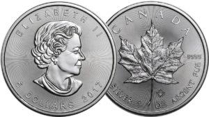 moeda de prata de 1 oz troy Canadian Silver Maple Leaf 2017