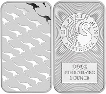 barra de prata Australian Silver Kangaroo Perth Mint barra de 1 oz p