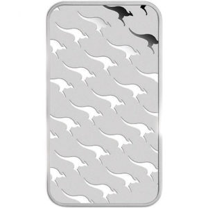 barra de prata Australian Silver Kangaroo Perth Mint barra de 1 oz verso