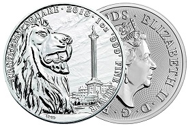moeda de prata Landmarks of Britain (Trafalgar Square) 1 oz 2018