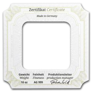 barra de prata Geiger Edelmetalle Square barra de 10 oz certificado