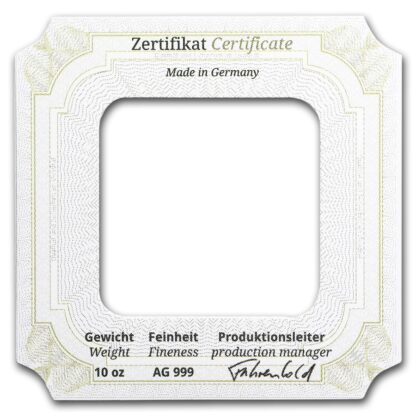 barra de prata Geiger Edelmetalle Square barra de 10 oz certificado