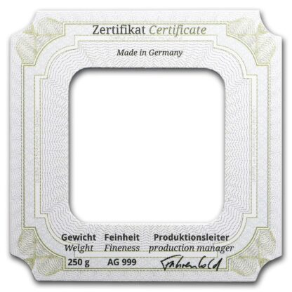barra de prata Geiger Edelmetalle Square barra de prata 250 gramas certificado