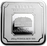 barra de prata Geiger Edelmetalle Square barra de prata 250 gramas certificada p