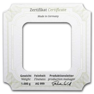 barra de prata Geiger Edelmetalle Square barra de 1 kg certificado