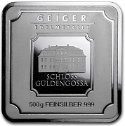 barra de prata Geiger Edelmetalle Square barra de 500 gramas certificada