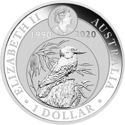 moeda de prata Australian Silver Kookaburra 1 oz 2020 face