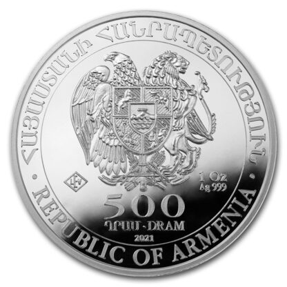 moeda de prata Armenian Silver Noah’s Ark 1 oz 2021 verso