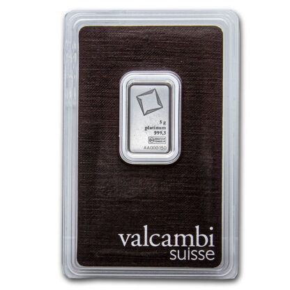 barra de Platina Valcambi Suisse 5 gramas certificada frente