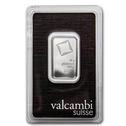 barra de Platina Valcambi Suisse 20 gramas certificada face