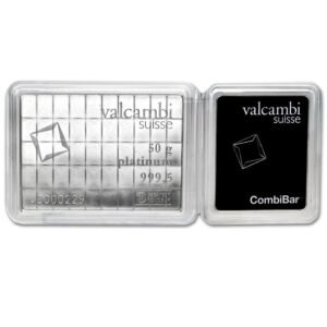 barra de Platina Valcambi Suisse 50x1 gramas certificada face