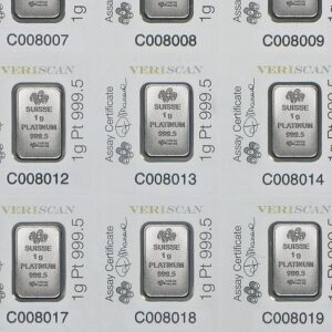 barra de Platina PAMP Suisse 25x1 gramas certificadas detalhe verso