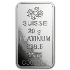 barra de Platina PAMP Suisse 20 gramas certificada frente