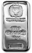barra de prata pura .999 Germania Mint barra de 10 oz seriada