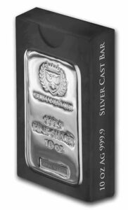 barra de prata pura .999 Germania Mint barra de 10 oz seriada em estojo