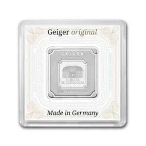 barra de prata pura .999 Geiger Edelmetalle Square barra de prata 20 g certificada face