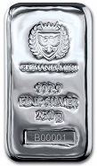 barra de prata pura .999 Germania Mint barra de 250 g seriada