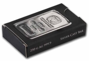 barra de prata pura .999 Germania Mint barra de 250 g seriada em estojo