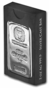 barra de prata pura .999 Germania Mint barra de 5 oz seriada em estojo