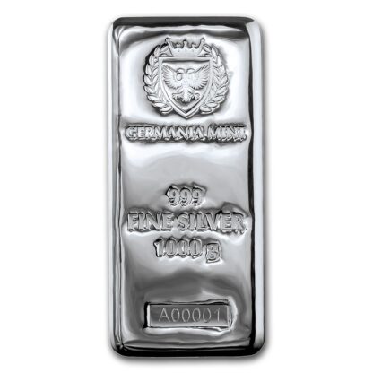 barra de prata pura .999 Germania Mint 1 kg seriada face