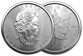 moeda de prata Canadian Maple Leaf 1 oz 2023 tubo com 25 |