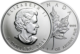 moeda de prata Canadian Silver Maple Leaf 1 oz 2011