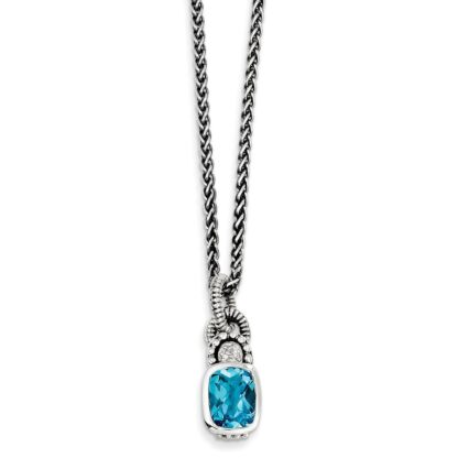pingente de prata esterlina e colar Topazio Azul e Diamante - Imagem 2