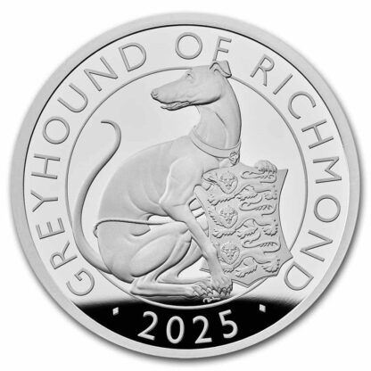 moeda de prata Great Britain Royal Tudor Beasts Greyhound of Richmond 1 oz 2025 - Proof