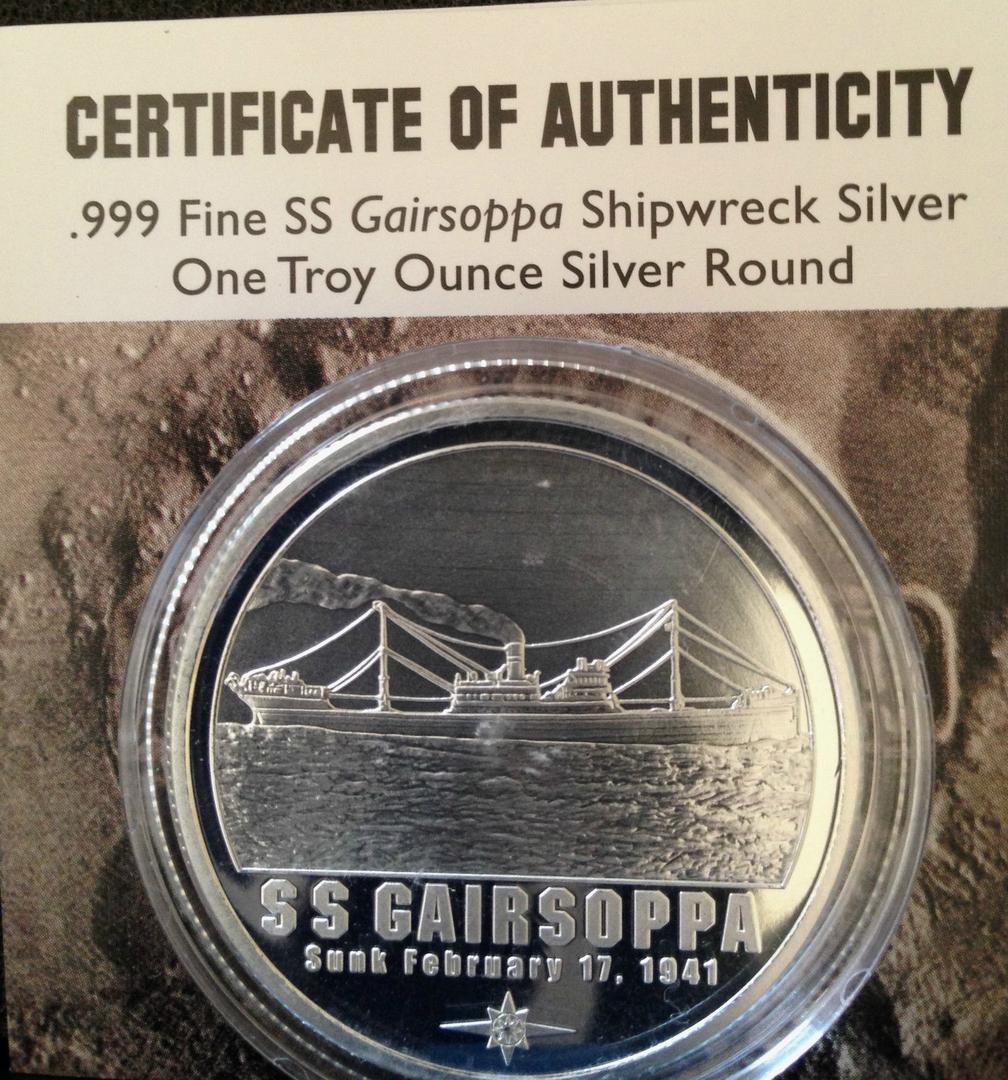certificado moeda de prata 1 oz S.S. Gairsoppa Shipwreck