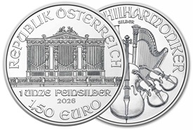 moeda de prata Filarmônica de Viena 1 oz 2026 (tubo com 20)